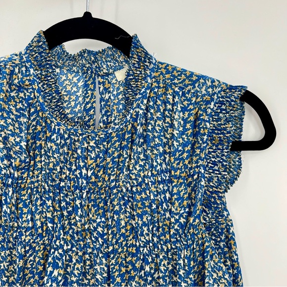 NWT Max Studio Women's Crepe Sleeveless Mock Ruffle Neck Blouse Blue Floral XS - Picture 6 of 12